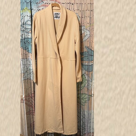 PEACE LOVE WORLD Shannon Shawl Collar Cotton Maxi Duster Coat, Almond Buff, L - Picture 1 of 16